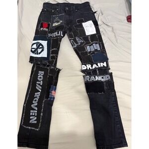 Custom DIY Crust Punk Patch Jeans Black Distressed Band Patches Streetwear Men